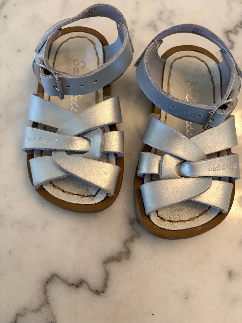 Salt Water® Metallic Silver Toddler Sandals with Ankle Strap
